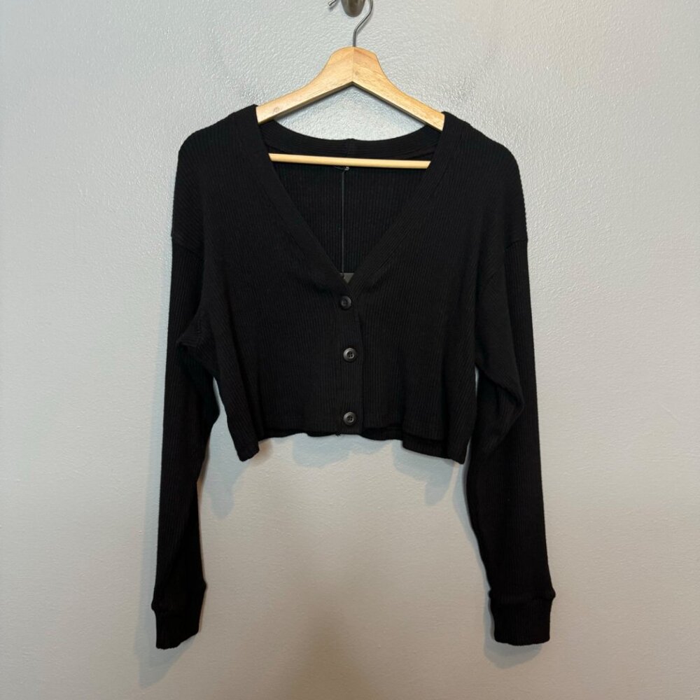 MONROW brushed rib shrunken cardi in black size XL